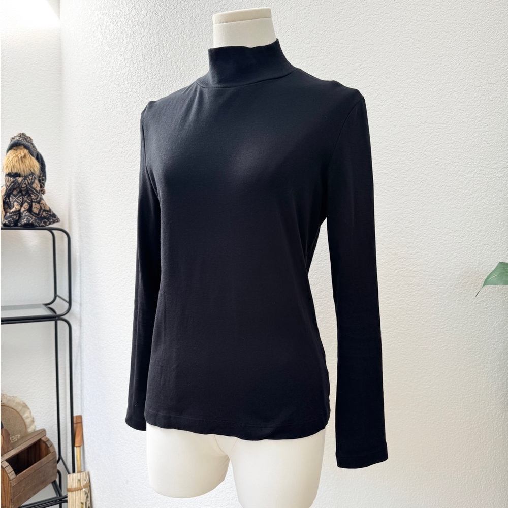 Croft & Barrow Black Cotton Mock Turtleneck Top Shirt S Long Sleeve - Picture 3 of 6